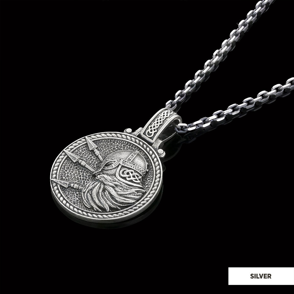 Custom Design Round Shaped Three Spear Viking Necklace Silver-Chain