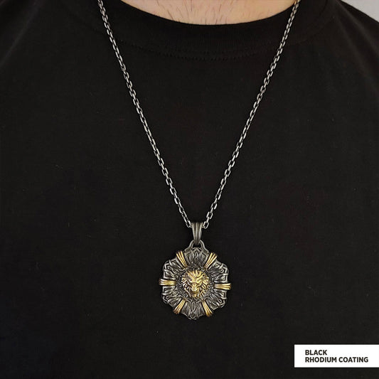Custom Design Silver Leo Pendant Black Rhodium Coating-Chain - view 2