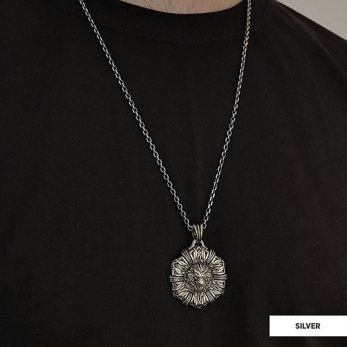 Custom Design Silver Leo Pendant Silver-Chain