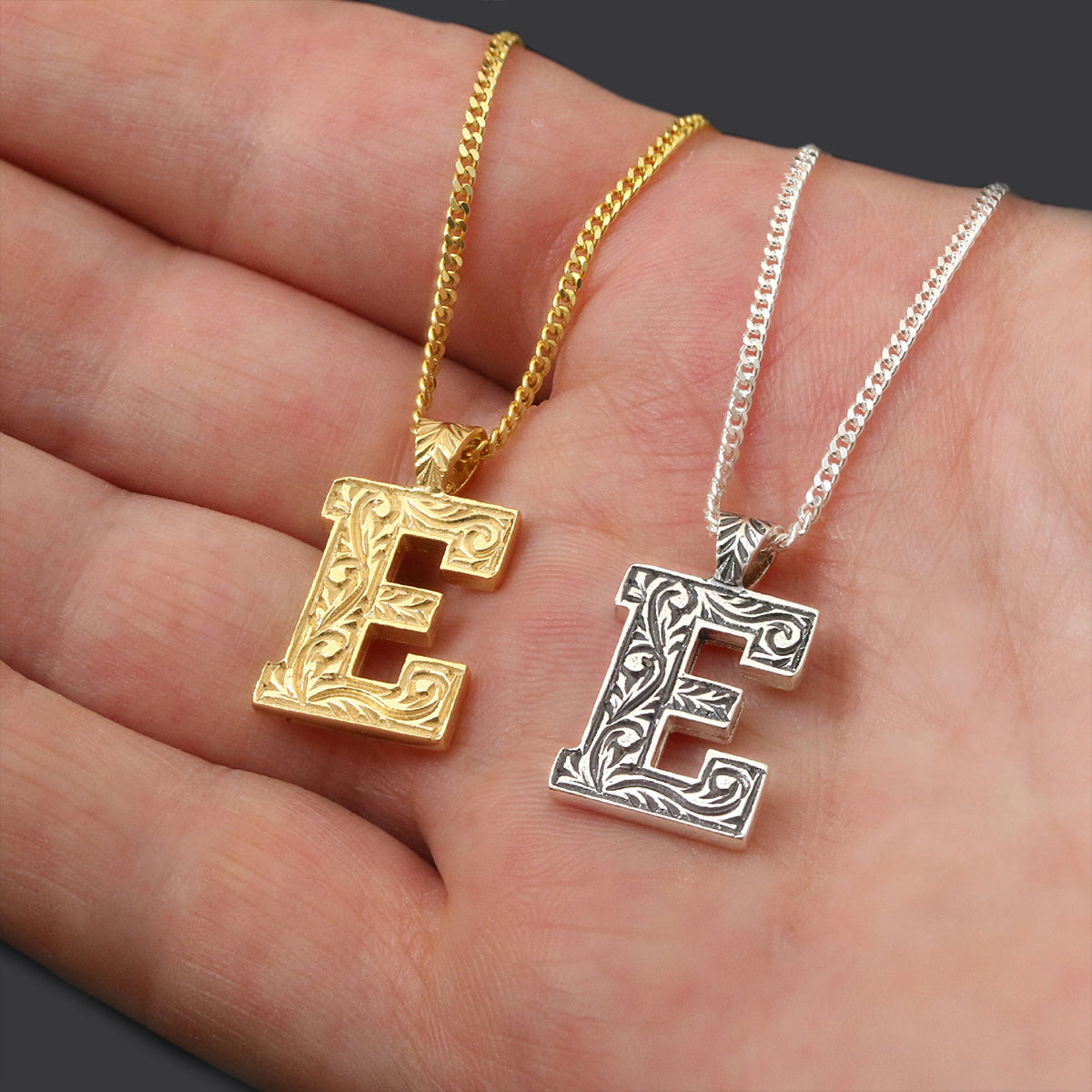 Custom Design Silver Letter Monogram E Pendant - view 6