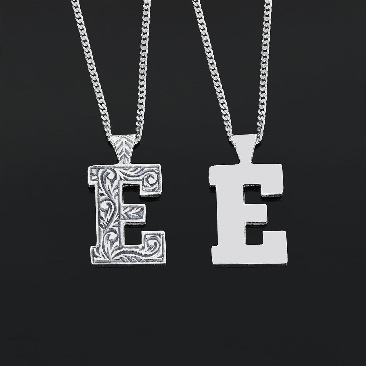 Custom Design Silver Letter Monogram E Pendant - view 3