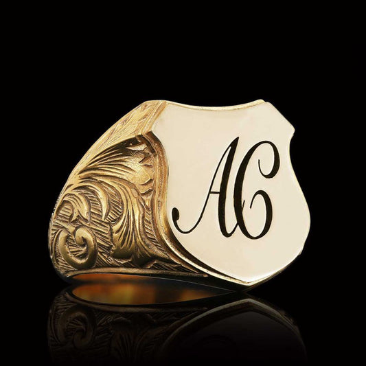 Custom Design Silver Motif A-C Letter Monogram Ring - view 2