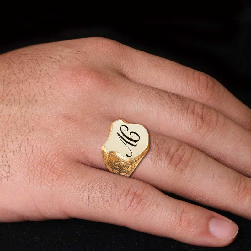 Custom Design Silver Motif A-C Letter Monogram Ring