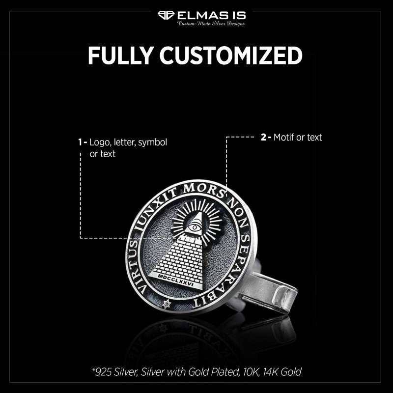 Custom Design Silver Round The Eye Masonic Cufflink by SWISS PLUS - Mason Collection - view 5