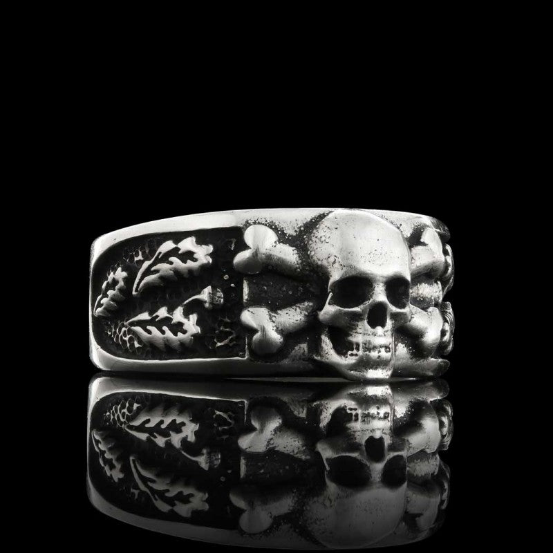 Custom Design Silver Skull Leaf Motif Ring