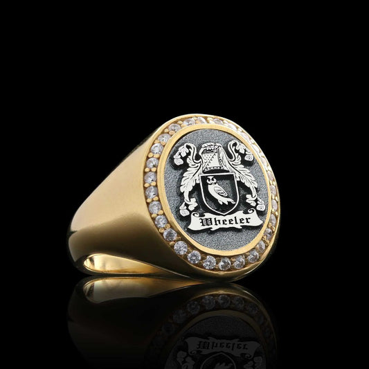 Custom Design Stone Oval Family Coat of Arms Symbol Women Ring
