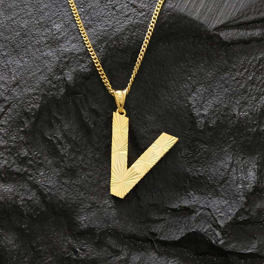 Custom Letter Handmade V Sterling Silver Monogram Necklace by SWISS PLUS - Letter Collection - view 2