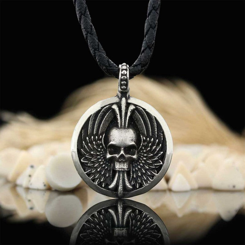 Custom Made Round Winged Skull Necklace