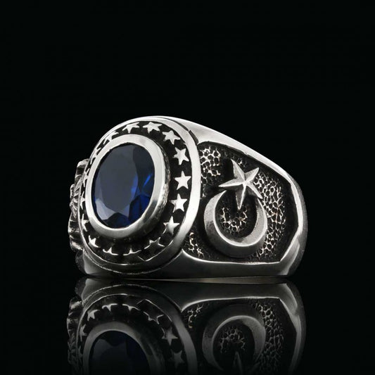 Custom Stoned with Coat of Arms and Crescent&Star Ring