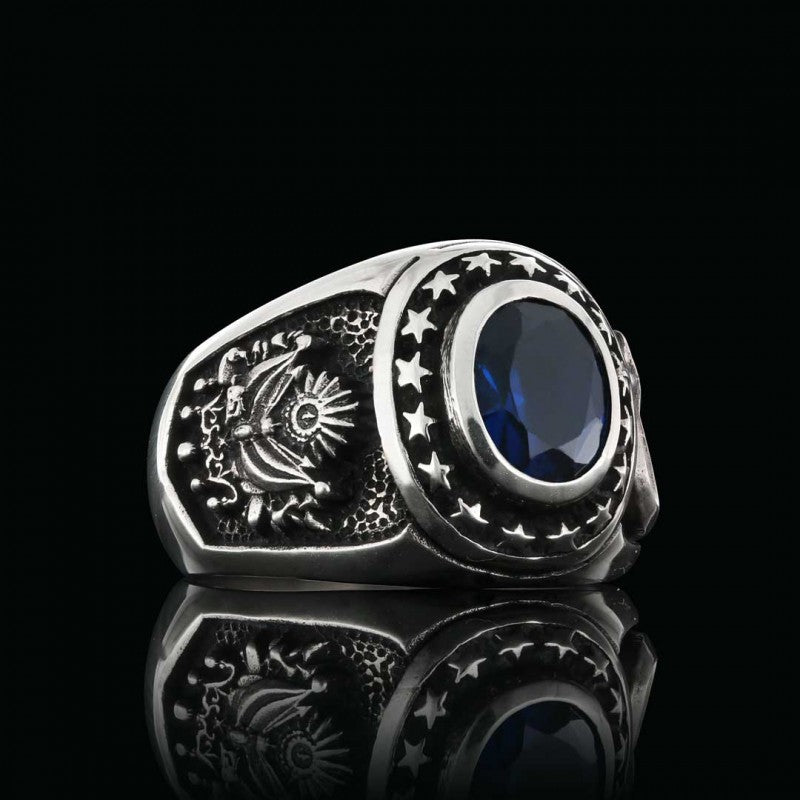 Custom Stoned with Coat of Arms and Crescent&Star Ring - view 3