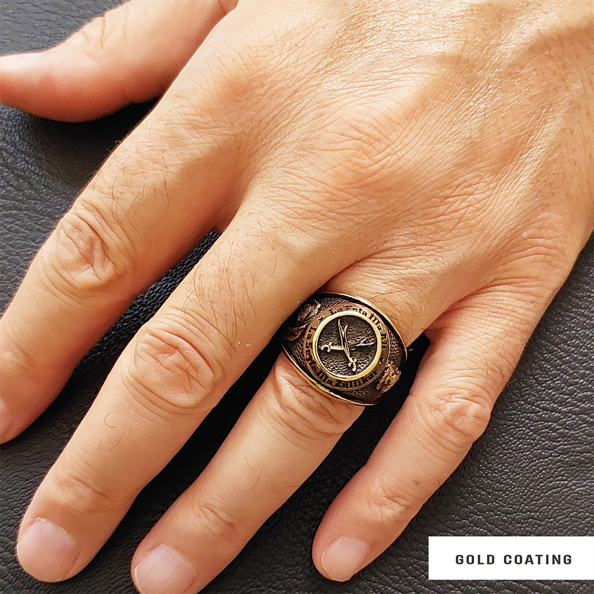 Dhulfiqar Sword Round Ring, Islamic Zulfiqar Sword Jewelry, Zulfiqar Face Ring, Hz Ali Ring Gift, Zulfiqar Jewelry, Muslim Silver Jewelry Gold Coating