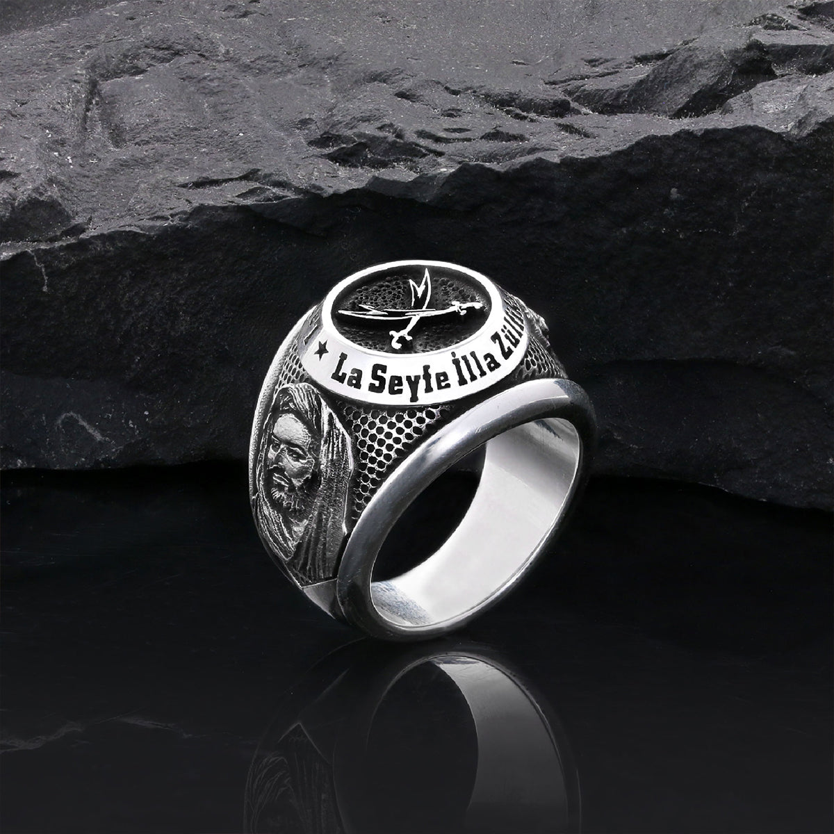 Dhulfiqar Sword Round Ring, Islamic Zulfiqar Sword Jewelry, Zulfiqar Face Ring, Hz Ali Ring Gift, Zulfiqar Jewelry, Muslim Silver Jewelry