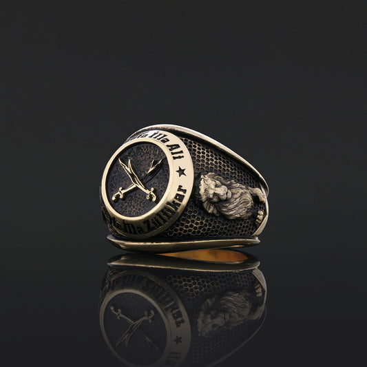 Dhulfiqar Sword Round Ring, Islamic Zulfiqar Sword Jewelry, Zulfiqar Face Ring, Hz Ali Ring Gift, Zulfiqar Jewelry, Muslim Silver Jewelry - view 2