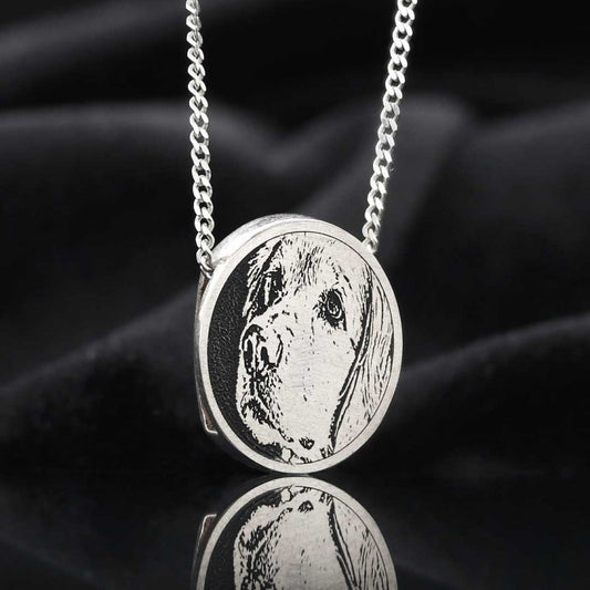 925 Sterling Silver Oval Dog Photo Pendant