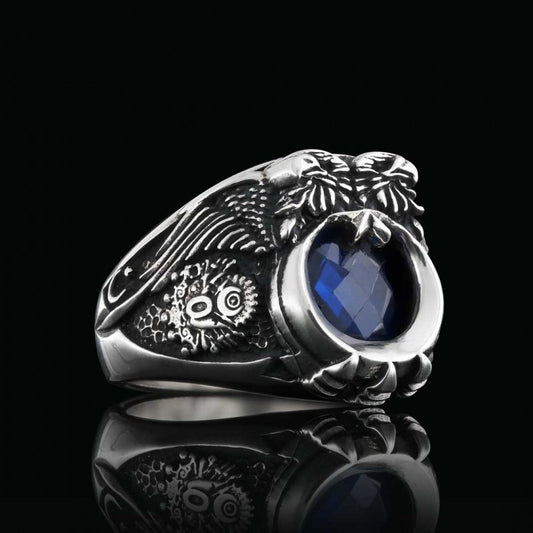 Double Headed Eagle Stoned Ottoman State Coat of Arms Tughra Ring