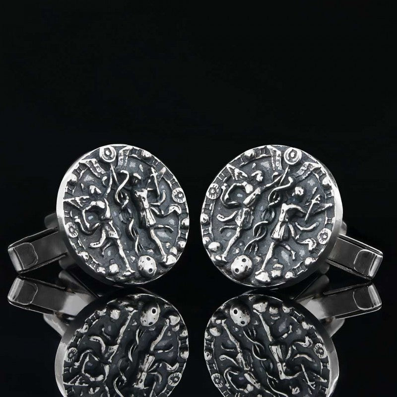 925 Sterling Silver Round Gemini Cufflink