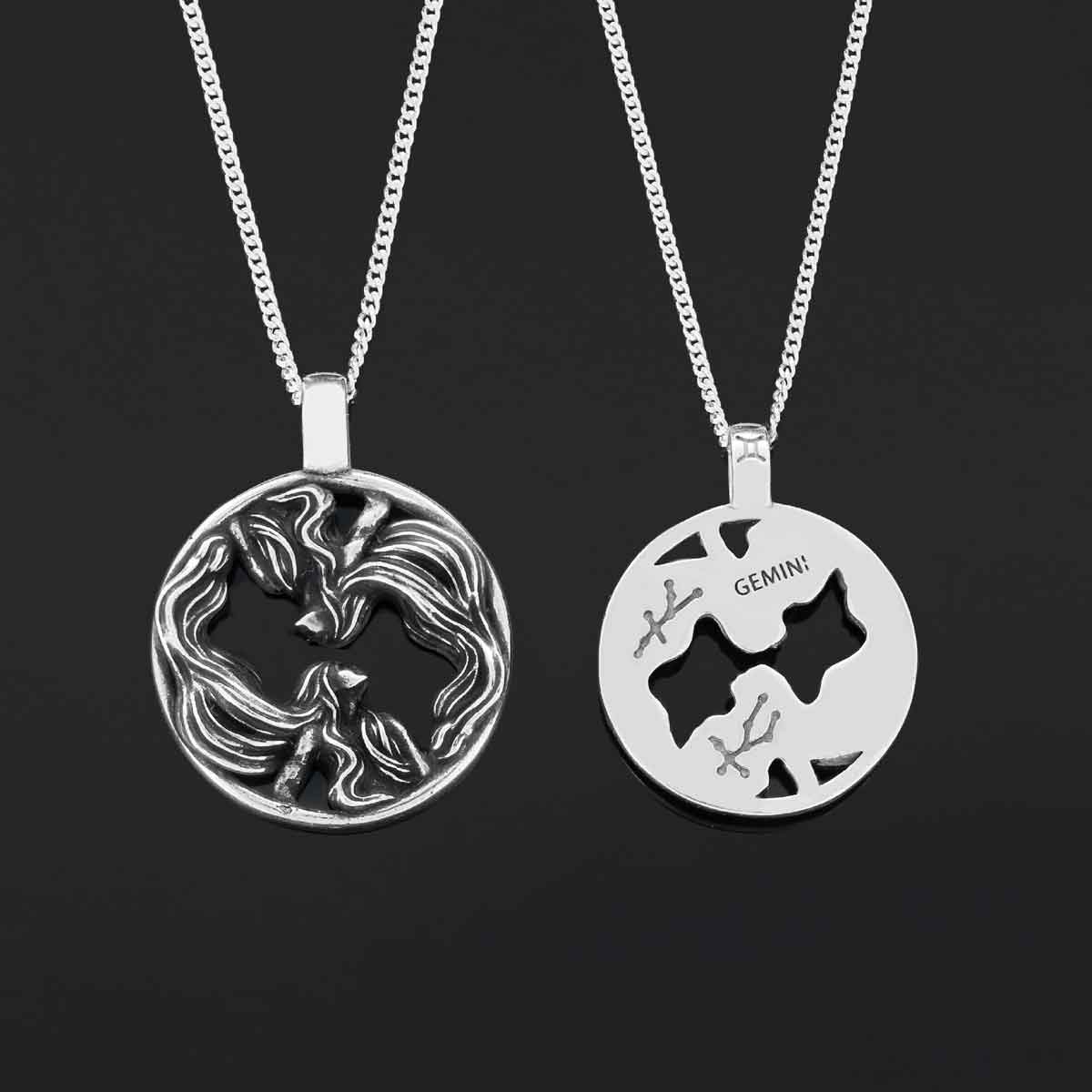 Gemini Pendant, Sterling Silver Gemini Necklace, Handmade Gemini Jewelry, Horoscope Gemini Necklace - view 5