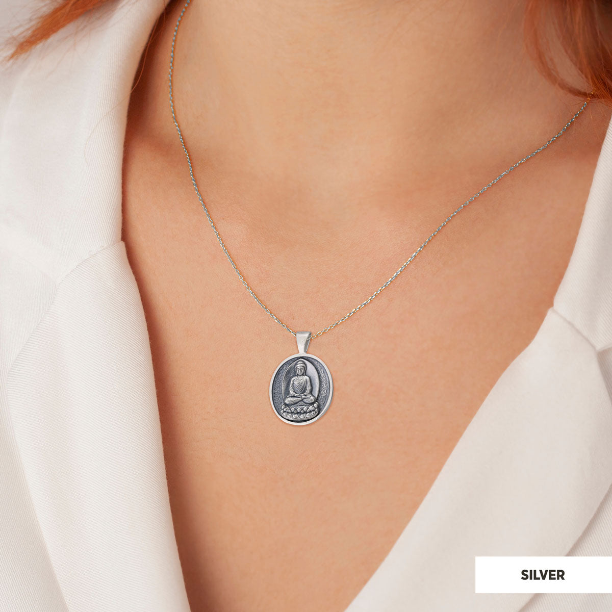 Goddess of Mercy Necklace, Buddha Pendant, Buddha Silver Necklace, Religious Necklace, Buddhist Gift - view 2