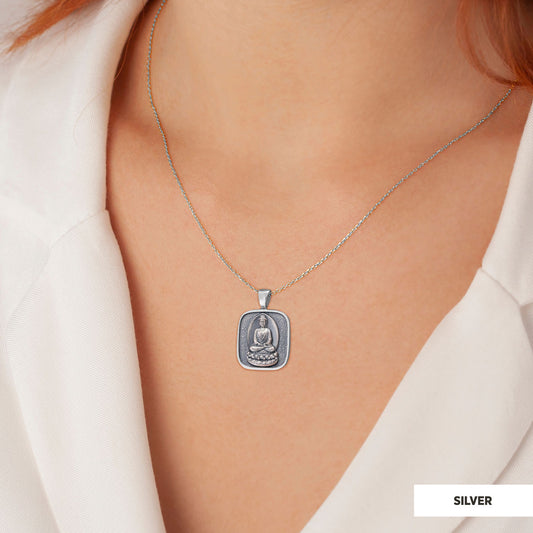 Goddess of Mercy Pendant, Buddha Necklace, Buddha Silver Necklace, Buddhist Gift, Religious Necklace Silver