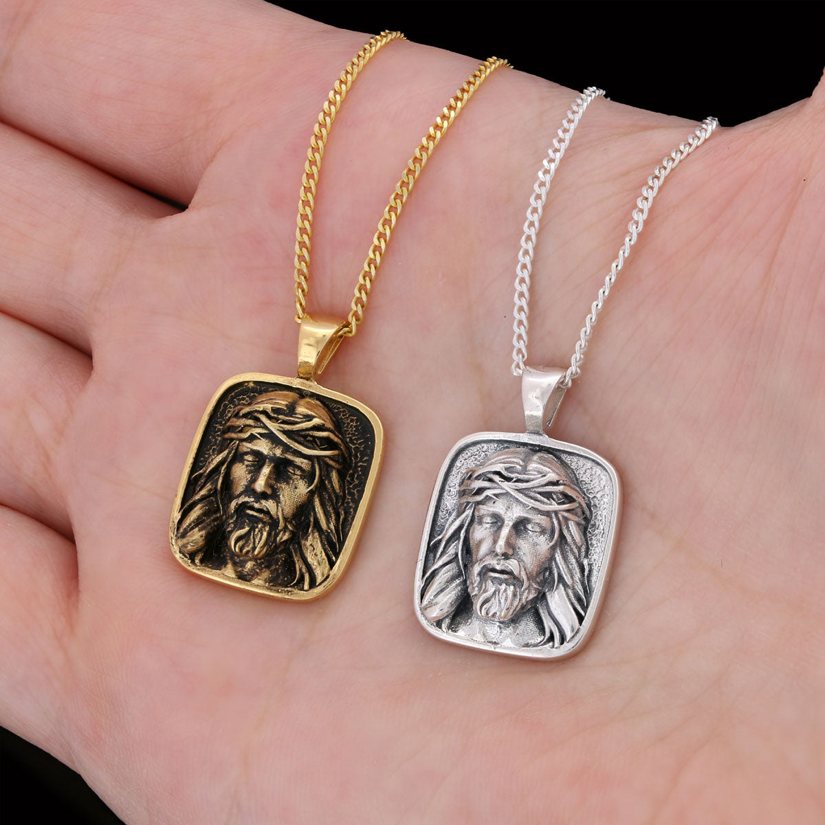 Gold Plated Jesus Jewelry, Jesus Silver Pendant, Men's Religious Gift Christian Necklace, Unisex Jesus Pendant Gold Coating - view 4