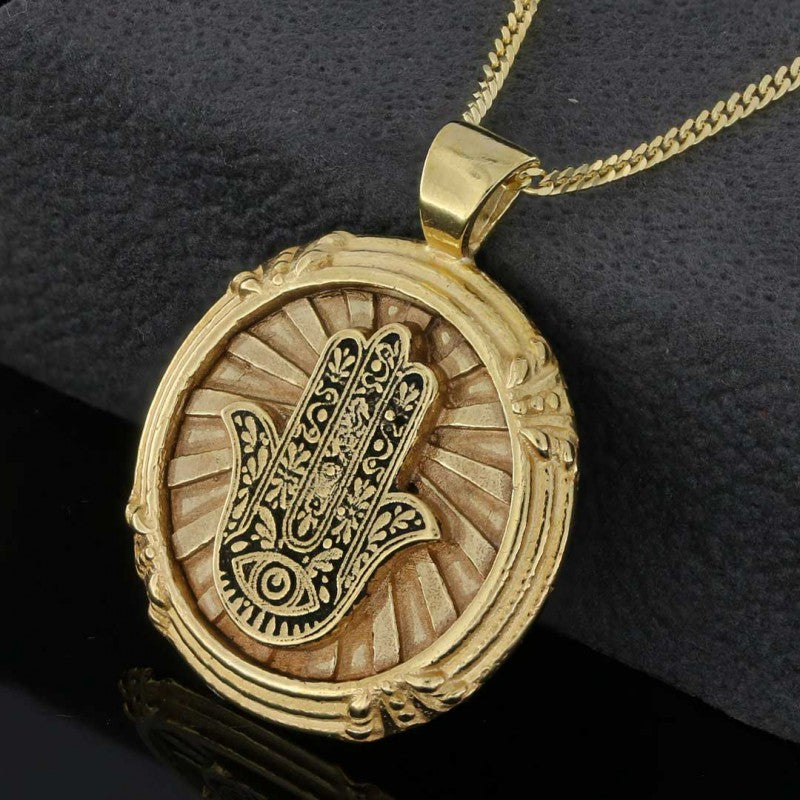 925 Sterling Silver Round Hamsa Pendant by SWISS PLUS - Jewish Collection - view 4