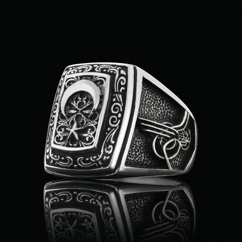 Hand Made Ottoman Engravings Motif Tughra Ring by SWISS PLUS - Ottoman Jewelry Collection - view 3