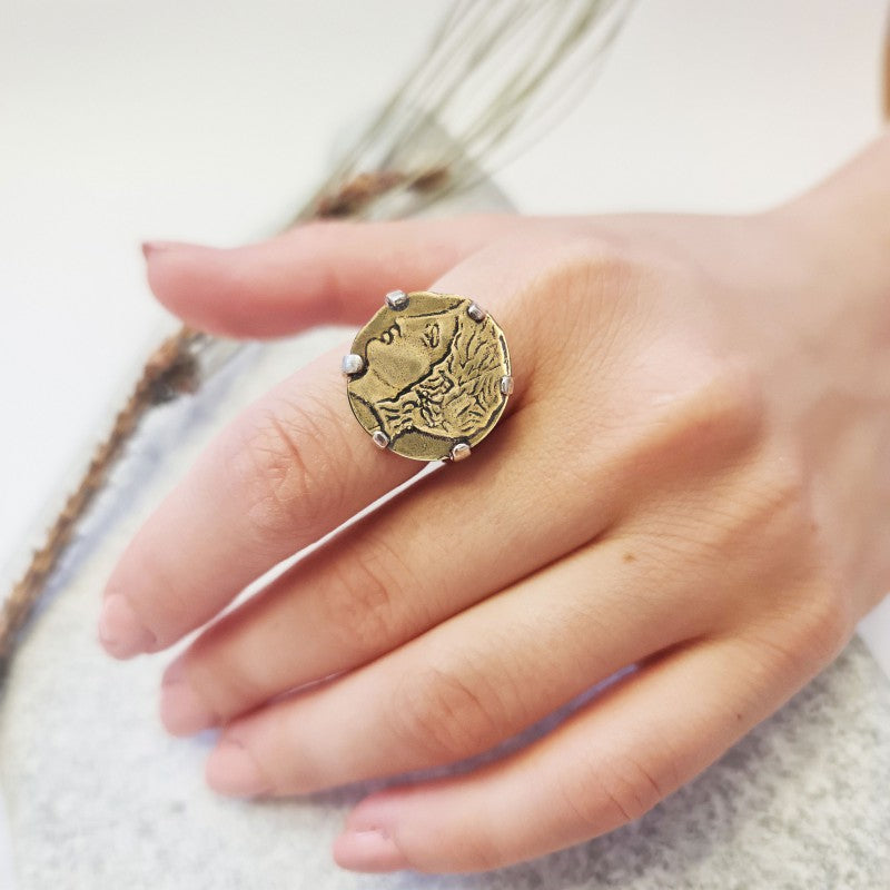 Handmade 925 Sterling Silver Orpheus Coin Women Ring