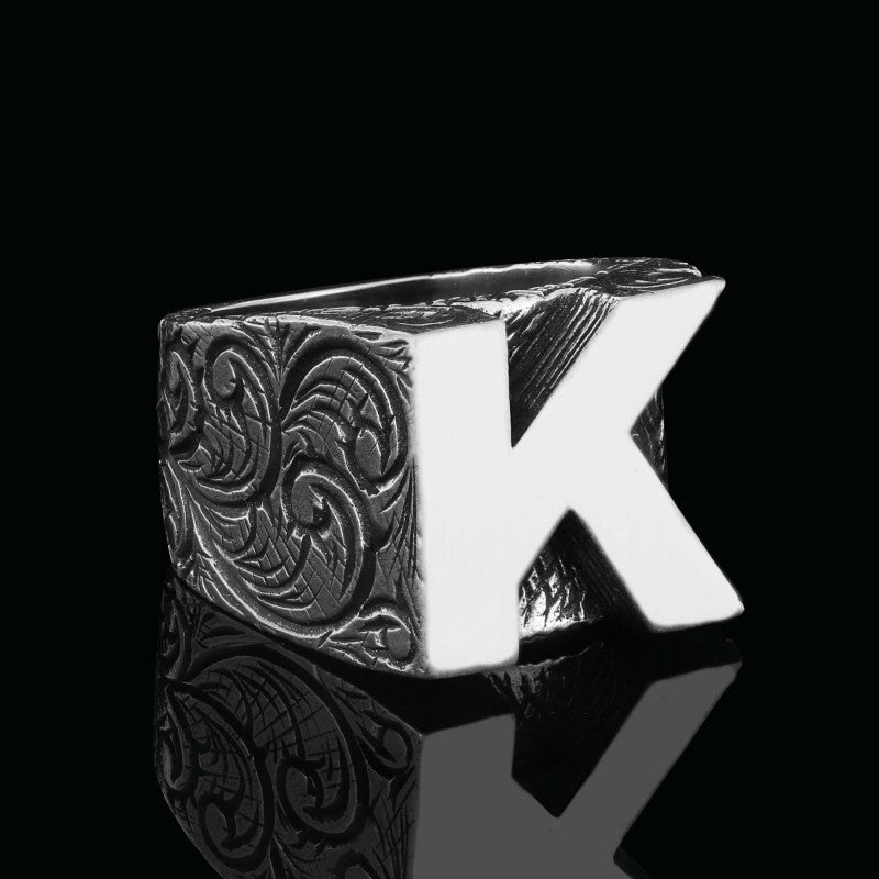Handmade Celtic Sterling Silver Letter K Ring by SWISS PLUS - Letter Collection - view 7