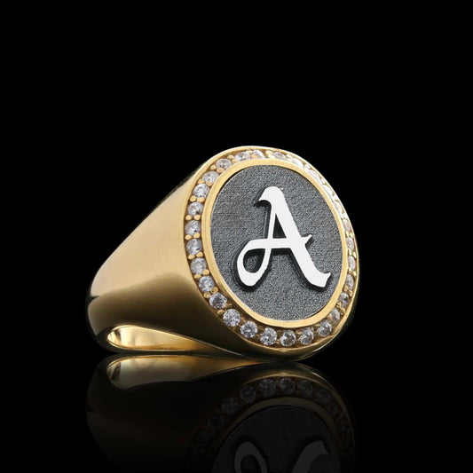 Handmade Oval Stone 925 Sterling Silver Special Monogram A Letter Women Ring