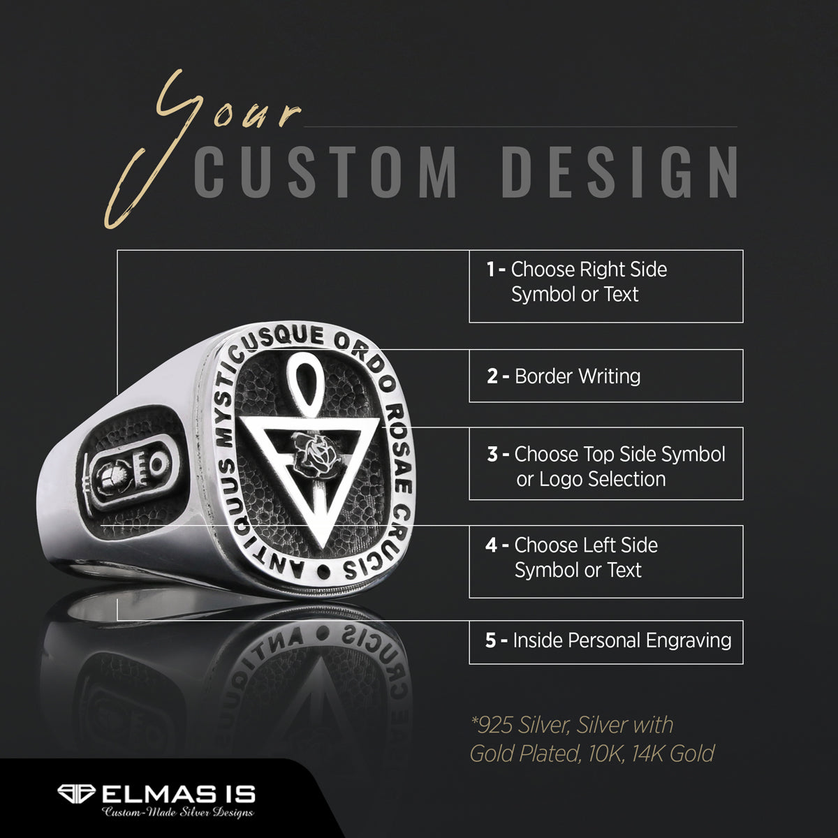 Handmade Silver Special Design Rosae Crucis Mason Ring - view 6