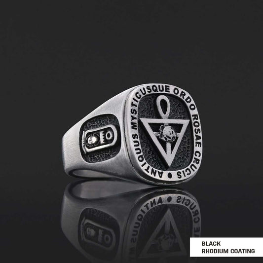 Handmade Silver Special Design Rosae Crucis Mason Ring by SWISS PLUS - Mason Collection - view 2
