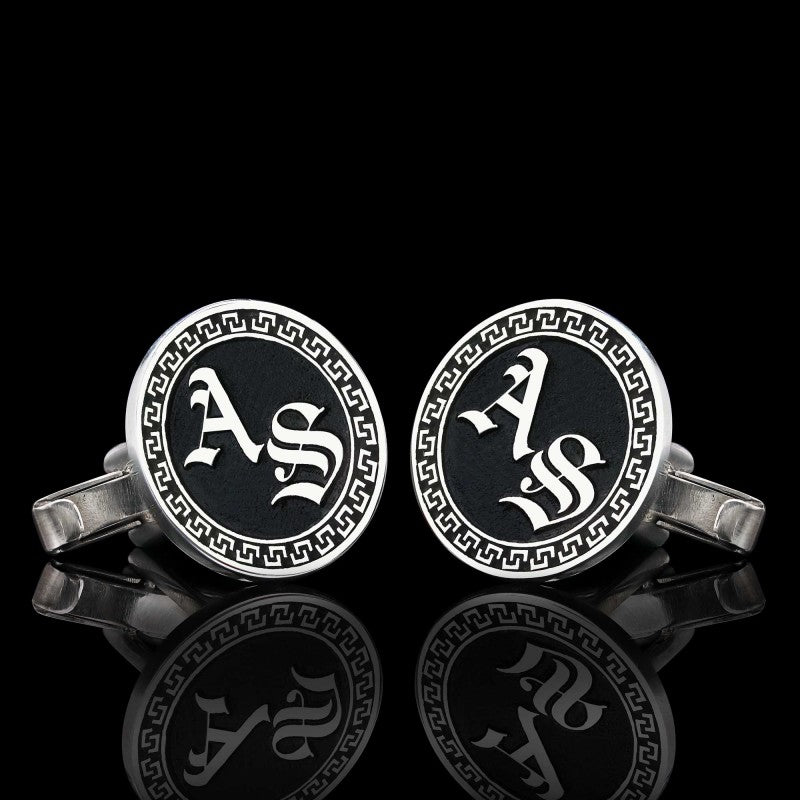 Handmade Special Design Silver Edged With Motifs Round Cufflinks