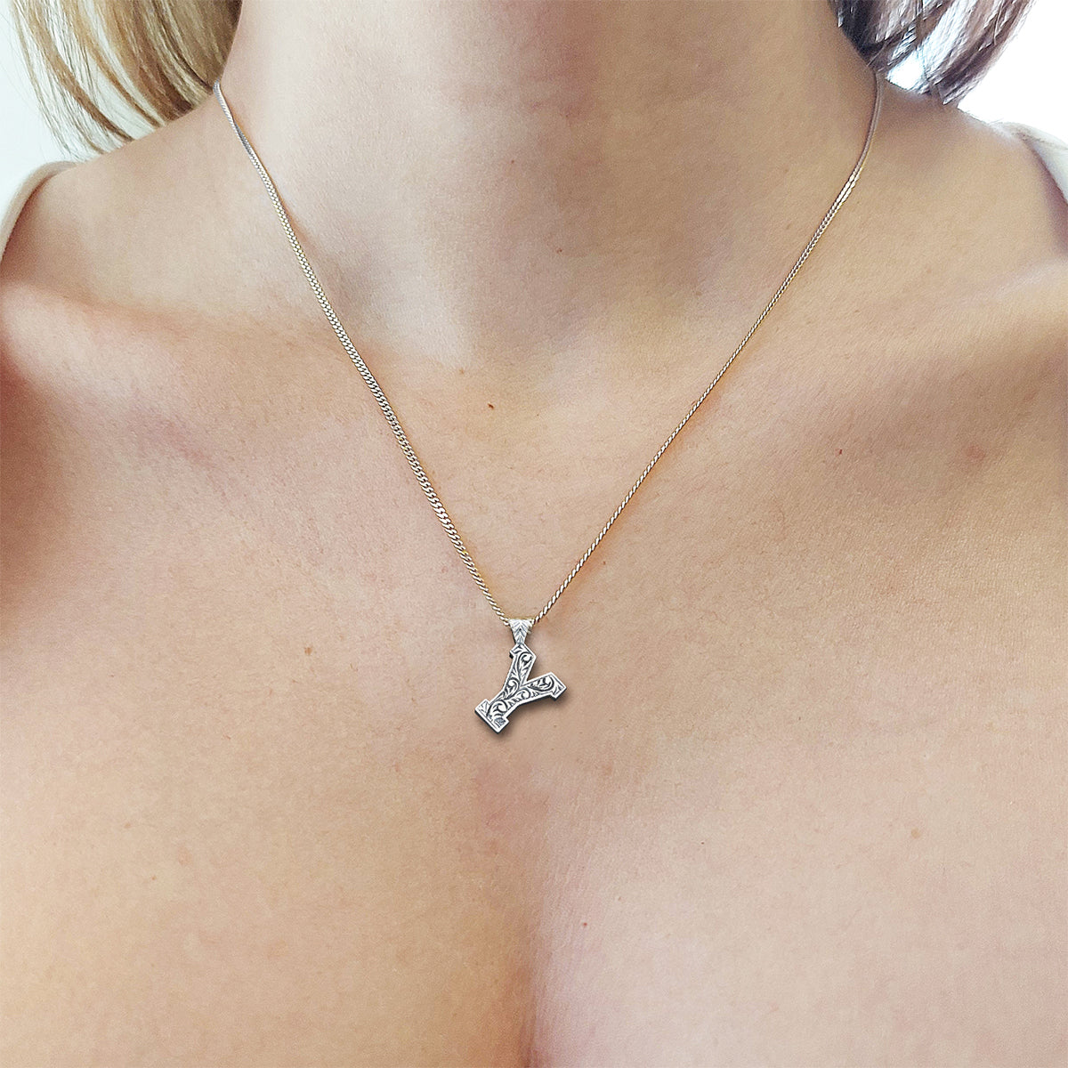 Handmade Special Design Sterling Silver Monogram Y Letter Necklace