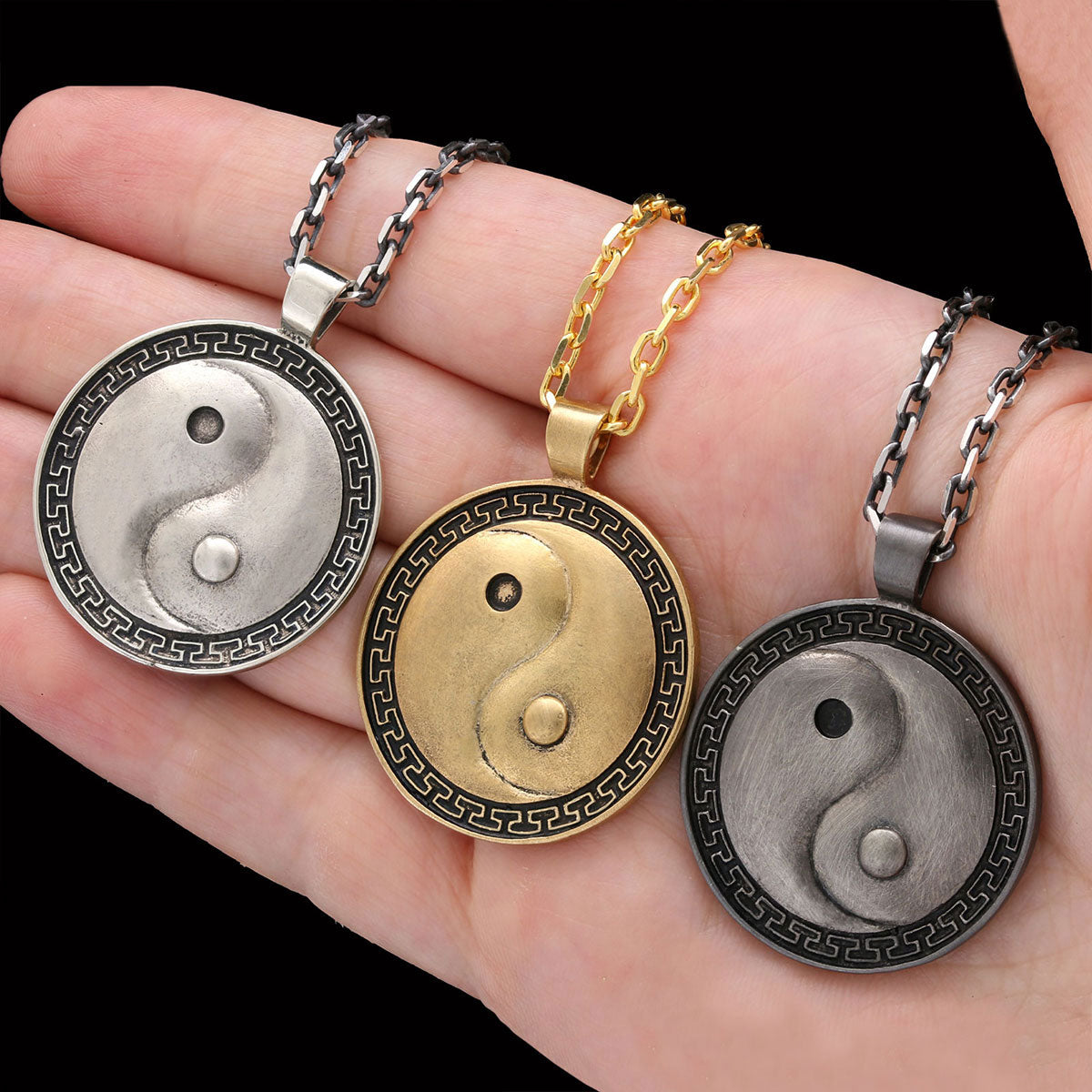 Handmade Sterling Silver Round Yin Yang Pendant Black Rhodium Coating-Chain by SWISS PLUS - Jewish Collection - view 3