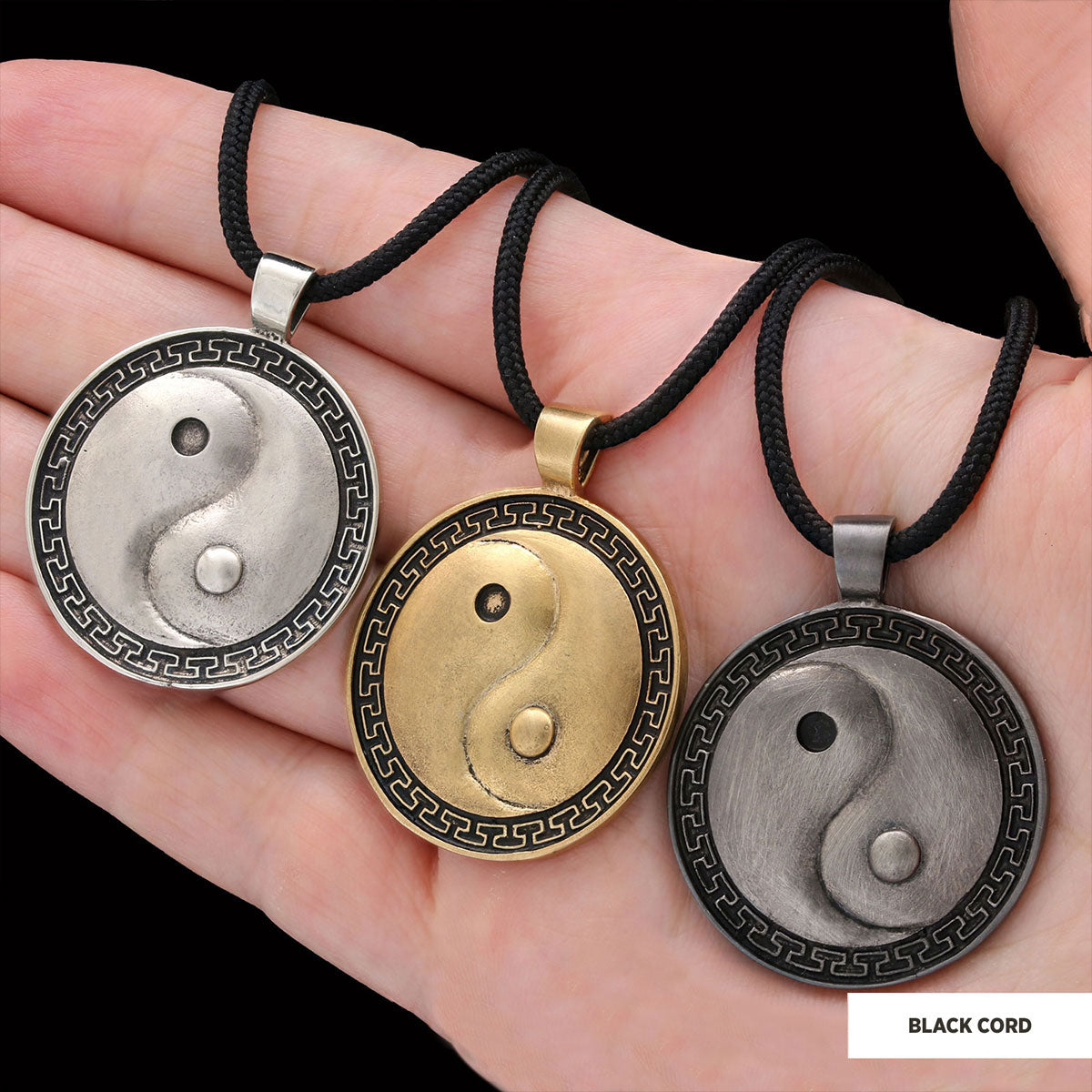 Handmade Sterling Silver Round Yin Yang Pendant Black Rhodium Coating-Cord