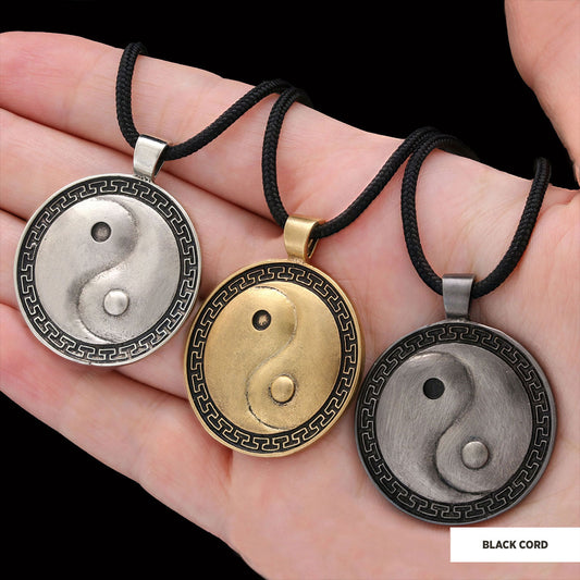 Handmade Sterling Silver Round Yin Yang Pendant Black Rhodium Coating-Cord by SWISS PLUS - Unique Pendants & Cool Design Neck