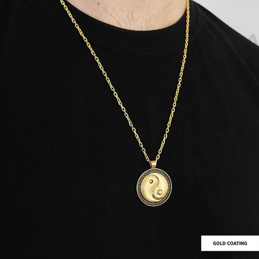 Handmade Sterling Silver Round Yin Yang Pendant Gold Coating-Chain