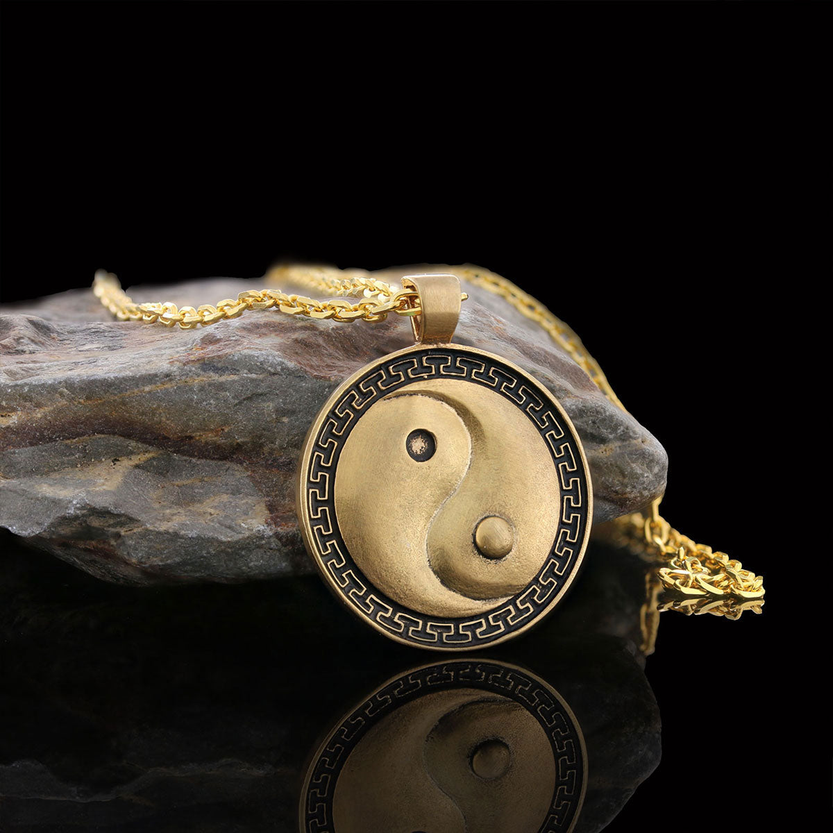 Handmade Sterling Silver Round Yin Yang Pendant Gold Coating-Chain by SWISS PLUS - Jewish Collection - view 4
