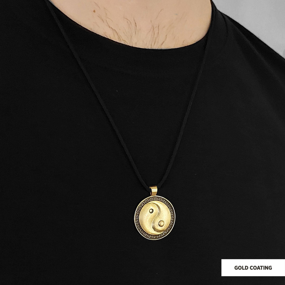 Handmade Sterling Silver Round Yin Yang Pendant Gold Coating-Cord