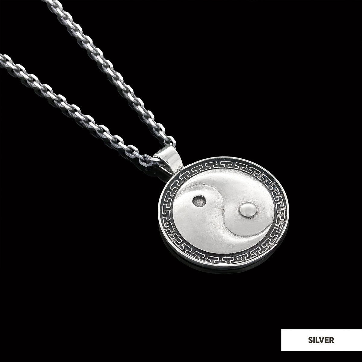 Handmade Sterling Silver Round Yin Yang Pendant Silver-Chain