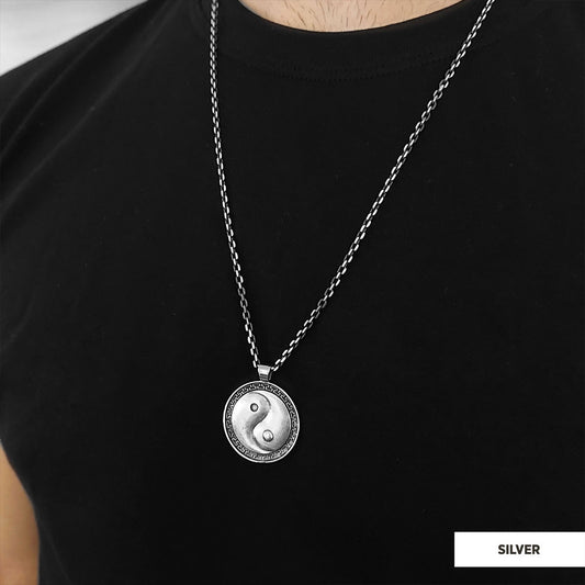 Handmade Sterling Silver Round Yin Yang Pendant Silver-Chain