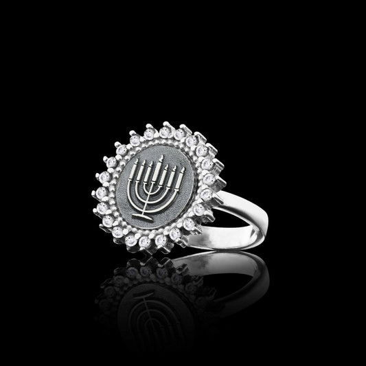 Handmade Stone Jewish Menorah Isolated Women Ring