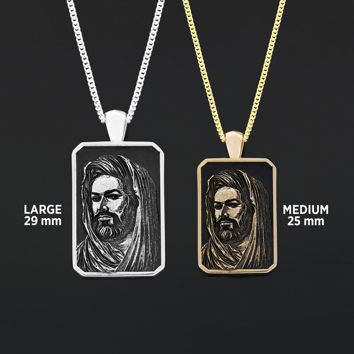 Hazrat Ali Face Necklace, Islamic Rectangular Pendant, Dhulfiqar Jewelry, Zulfiqar Face Necklace, Zulfiqar Jewelry, Muslim Silver Necklace