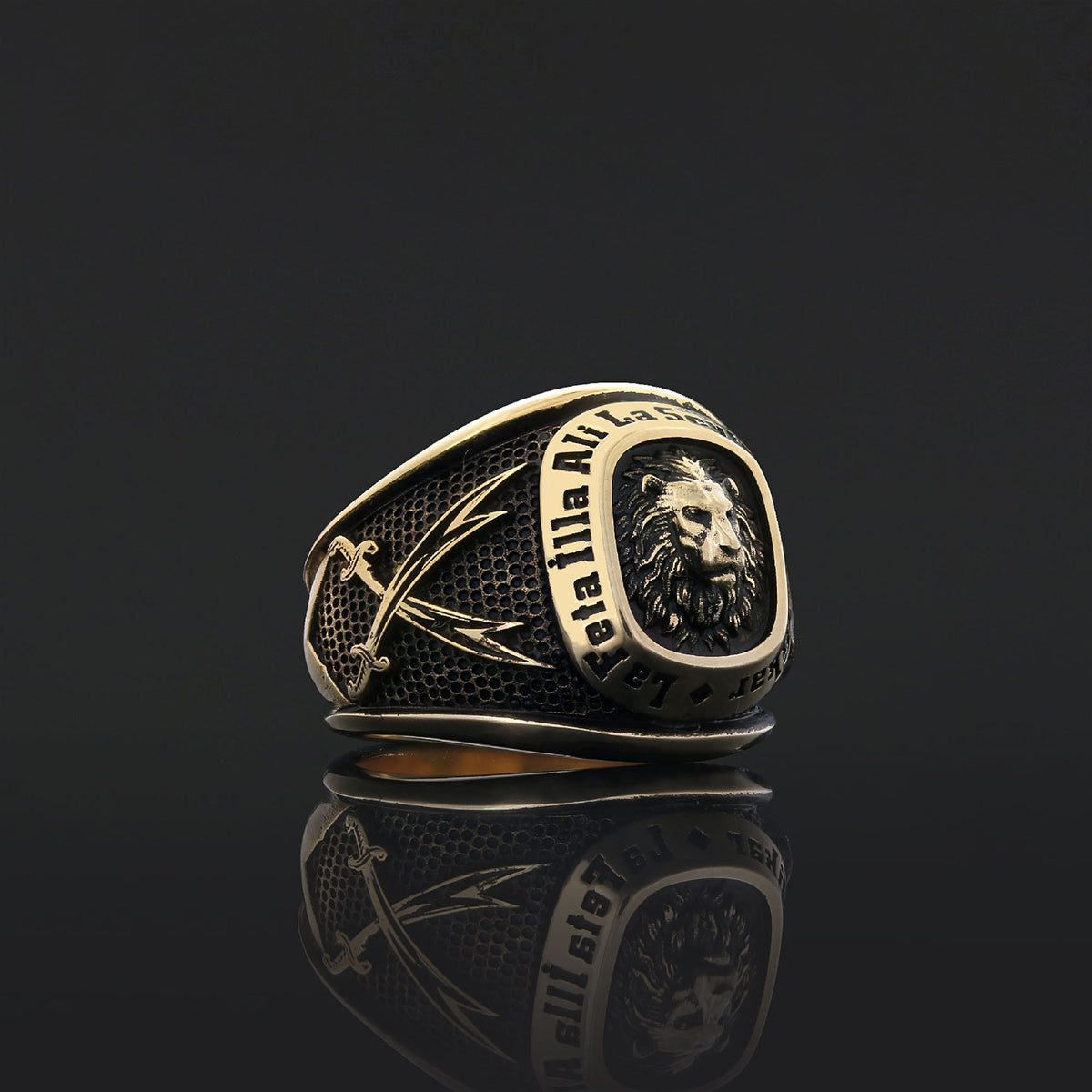 Hazrat Ali Lion Ring, Dhulfiqar Sword Round Ring, Islamic Zulfiqar Sword Jewelry, Zulfiqar Face Ring Jewelry, Muslim Silver Ring Gold