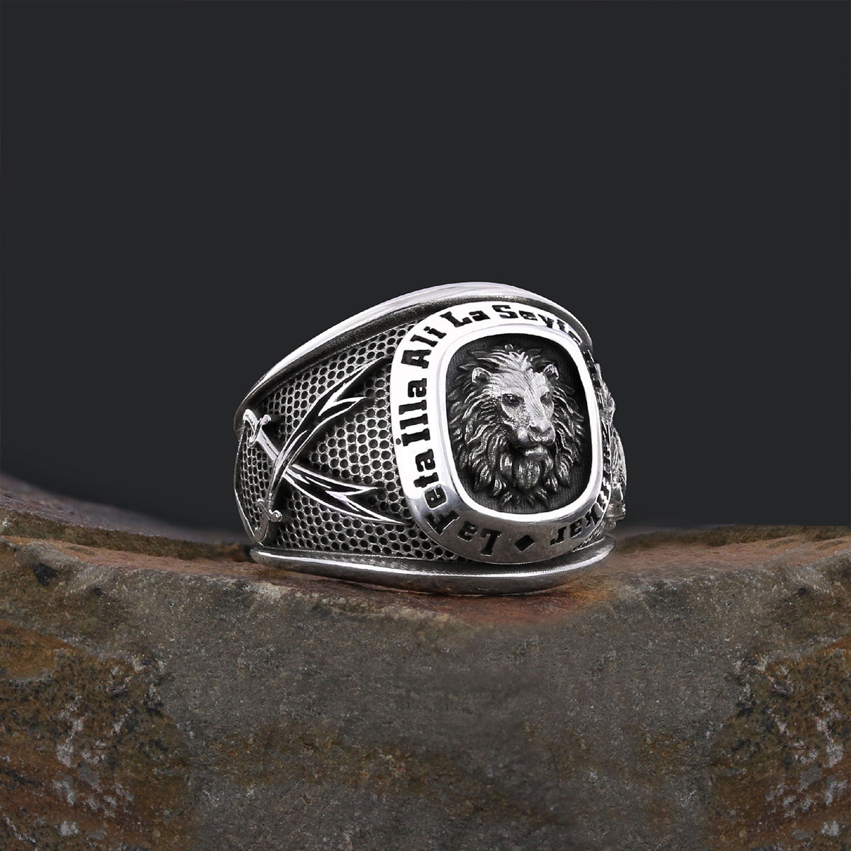 Hazrat Ali Lion Ring, Dhulfiqar Sword Round Ring, Islamic Zulfiqar Sword Jewelry, Zulfiqar Face Ring Jewelry, Muslim Silver R