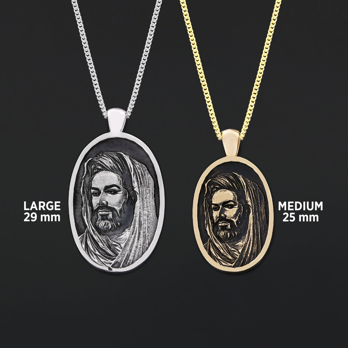 Islamic Oval Pendant, Dhulfiqar Jewelry, Zulfiqar Face Necklace, Zulfiqar Jewelry, Muslim Silver Hazrat Ali Face Necklace - view 3