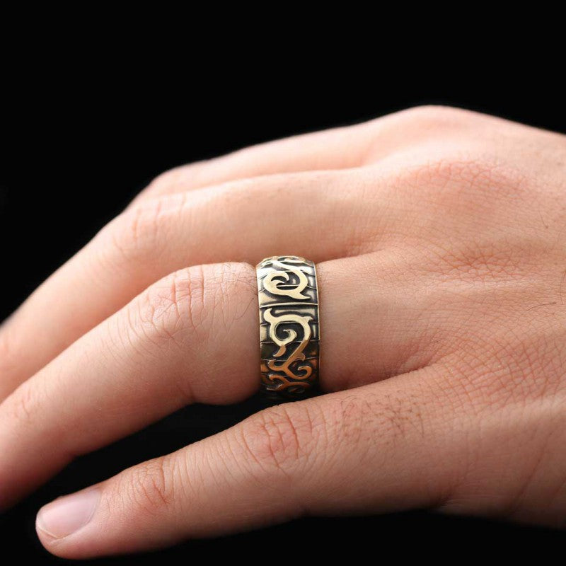 Ivy Pattern Embroidered Special Production Silver Wedding Ring