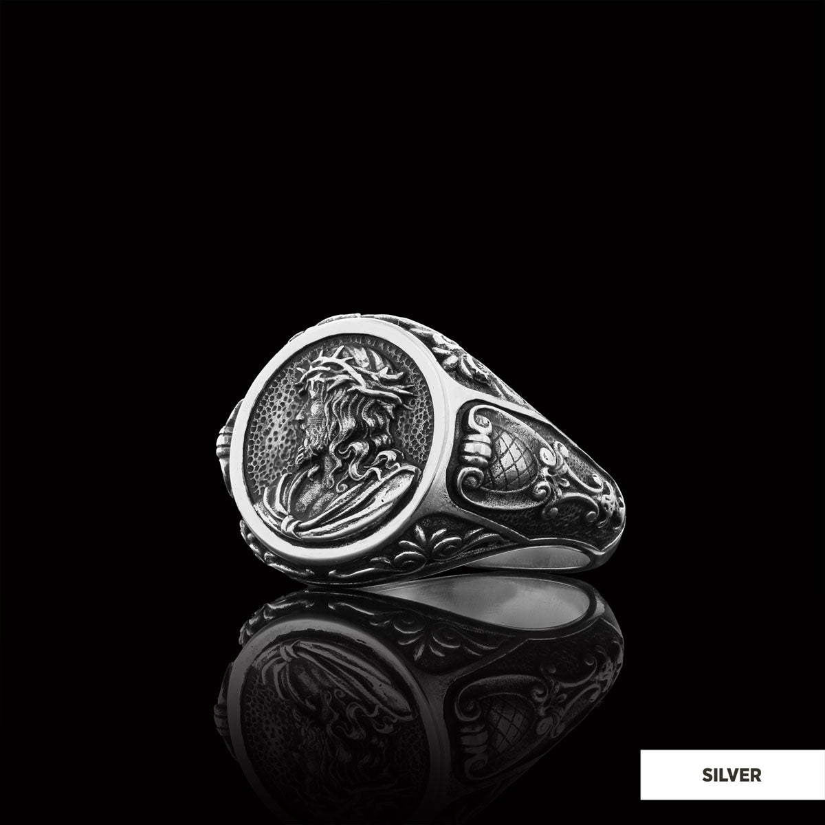 Jesus Motif Ring, Jesus Ring, Silver Religious Ring, Gold Plated Jesus Jewelry, Christian Signet Ring