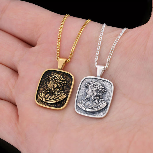 Jesus Necklace, Christ Pendant, Silver Religious Accessory, Gold Plated Jesus Jewelry, Handmade Christian Necklace, Religious Gift Gold Coating
