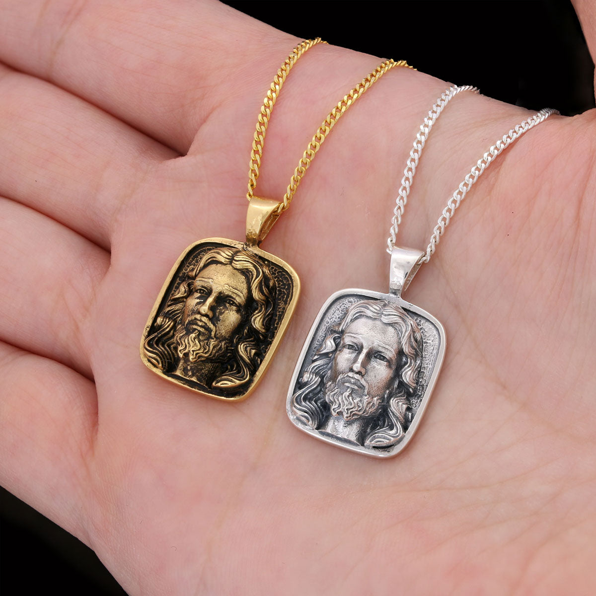 Jesus Silver Necklace, Christian Necklace, Unisex Jesus Pendant, Gold Plated Jesus Jewelry, Men's Religious Gift Gold Coating